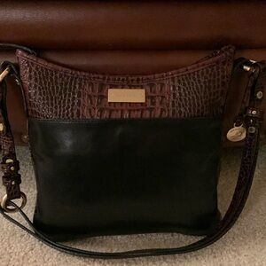 Brahmin - Black And Brown Signature Croc Embossed Leather Shoulder Bag